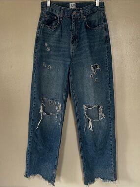 BDG Urban Outfitters High Rise Baggy Jeans Size 28 Distressed Ripped Raw Hem